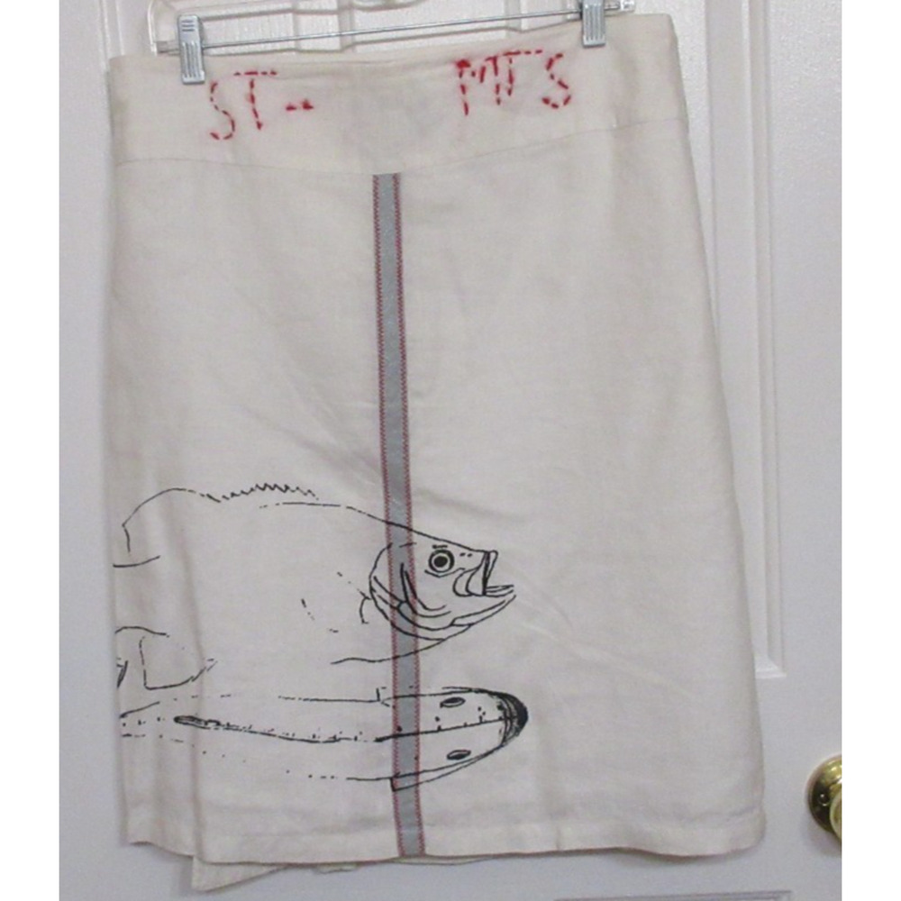 st-martins Women Wrap Skirt Linen Fish Print Cream/Black Fish Print Embroide W/L